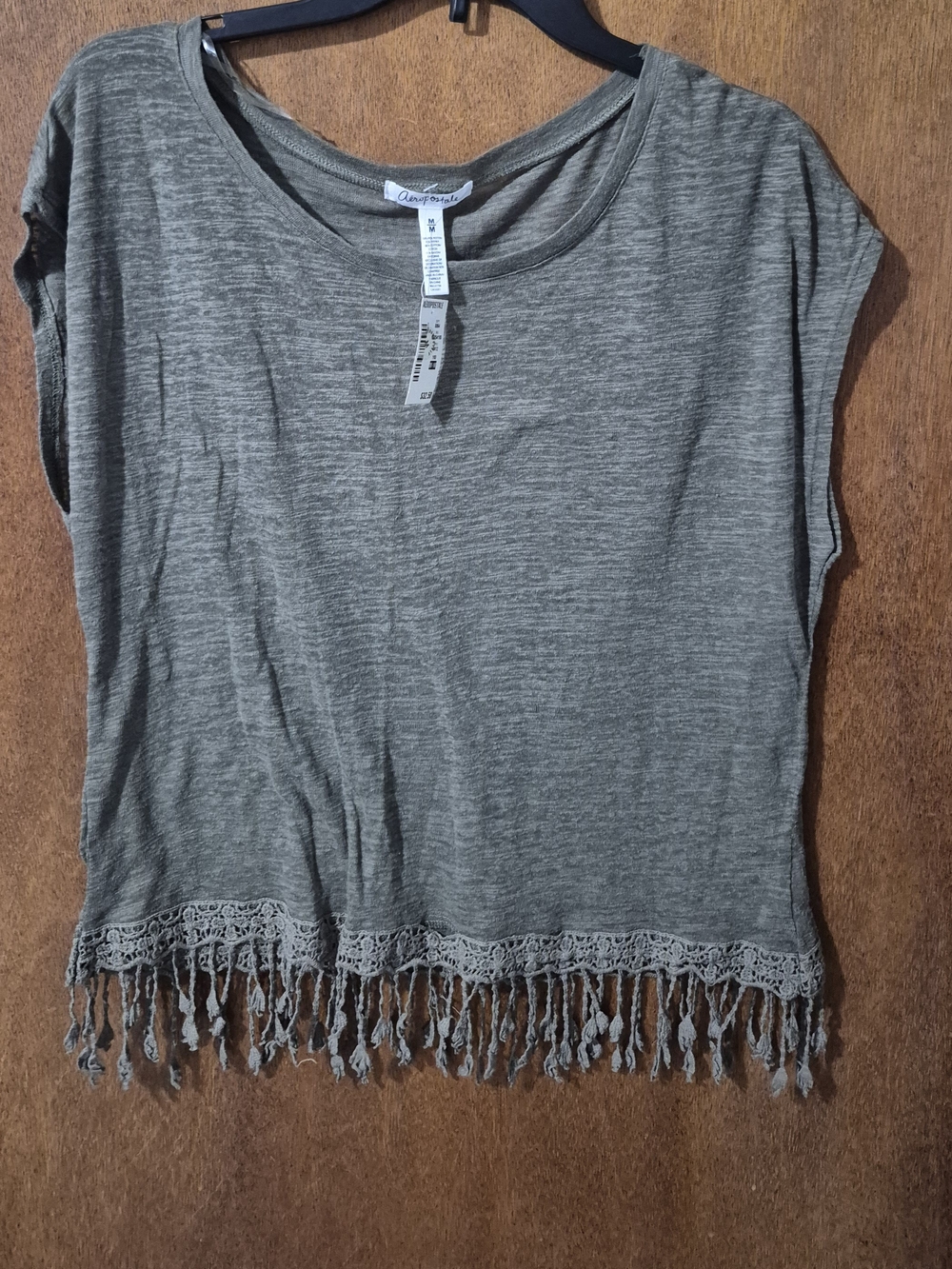 Aerospostale Olive Green Crochet Fringe Crop Top